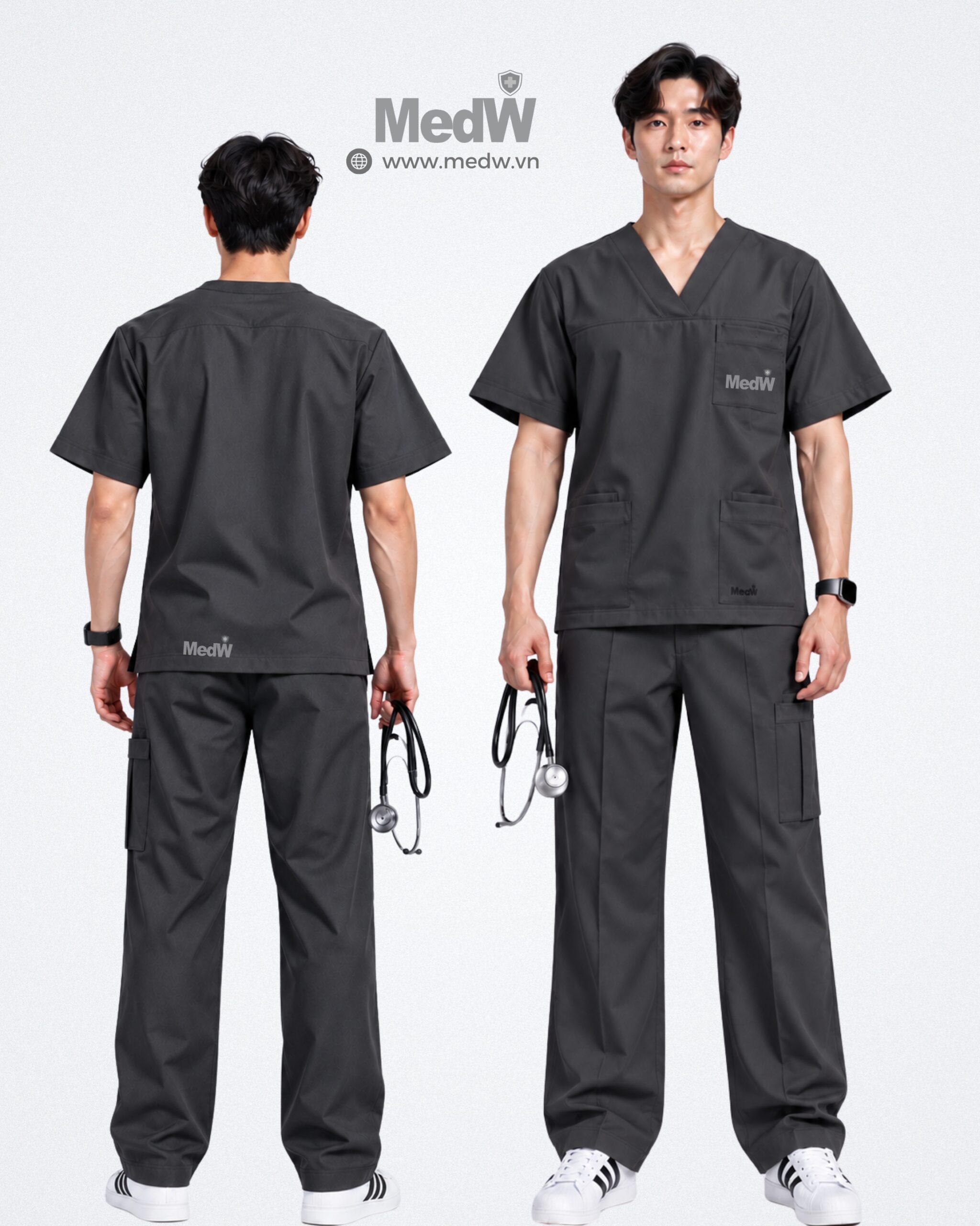 MedW Scrubs nam y bac si dong phuc y te mau xam toi scaled