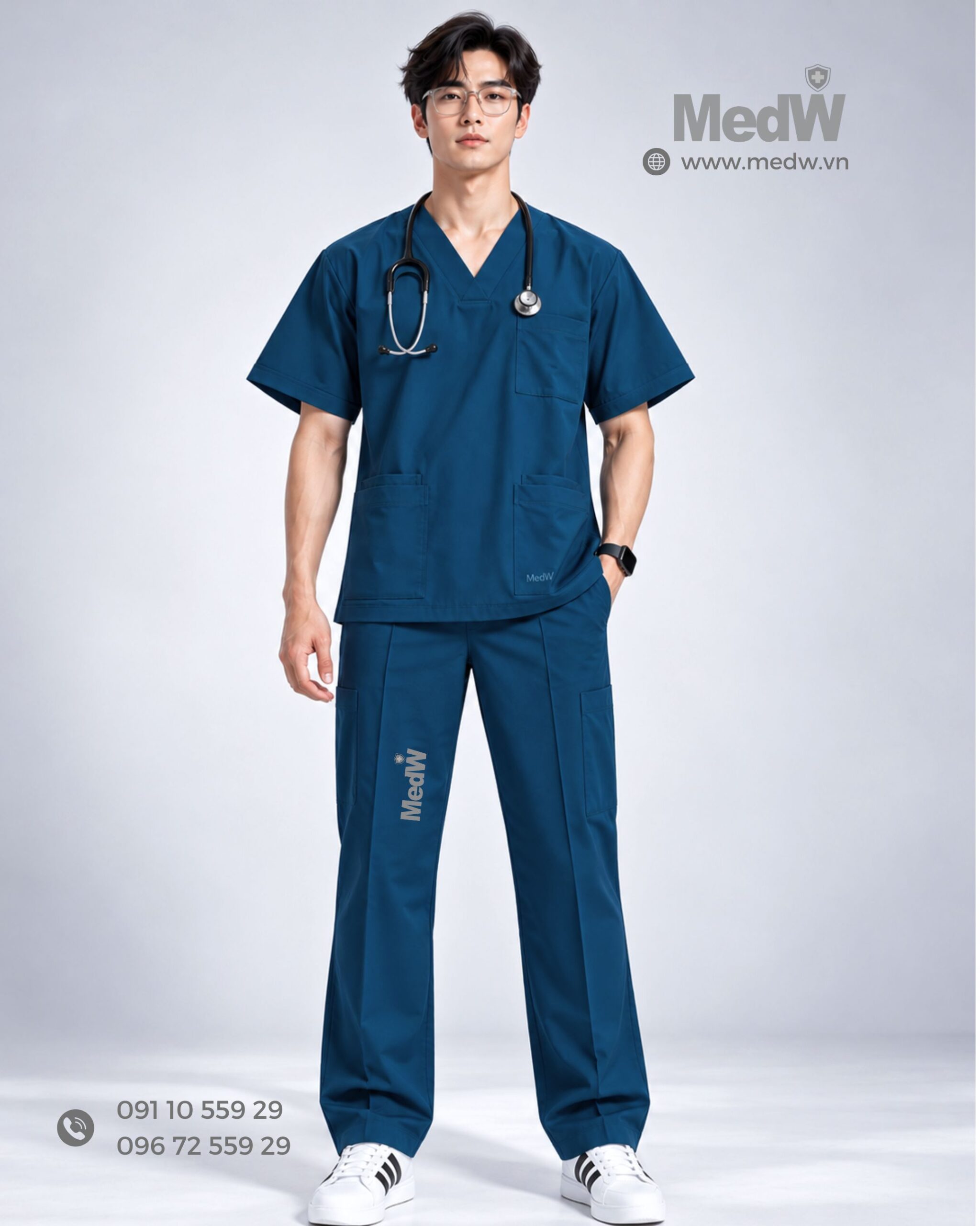 MedW Zeus Caribbean Scrubs Bác Sĩ Nam Xanh Biển Sâu Ca-ri-bê 26 scrubs bac si nam cao cap dong phuc phong kham mau xanh duong dong phuc benh vien mau xanh scaled