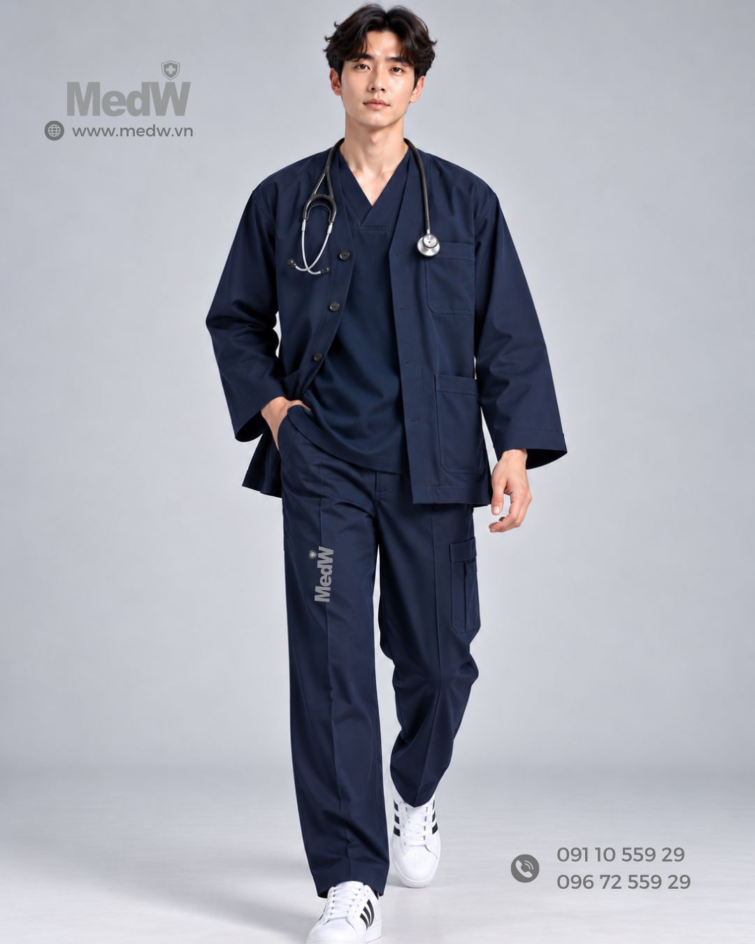 MedW Chiron Noragi Coat Iris Navy Áo Khoác Y Tế Y Bác Sĩ Thiết Kế Nhật Màu Xanh Than 12 Ao khoac dieu duong dong phuc phong kham mau xanh than