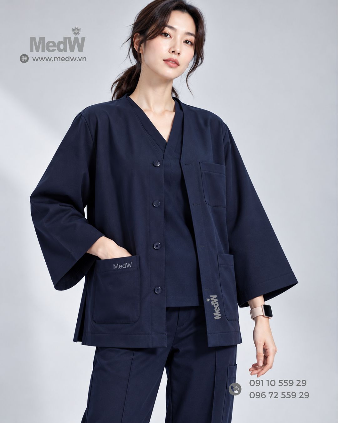 MedW Chiron Noragi Coat Iris Navy Áo Khoác Y Tế Y Bác Sĩ Thiết Kế Nhật Màu Xanh Than 14 Ao khoac dong phuc phong kham ao khoac y te ao khoac dong phuc y te