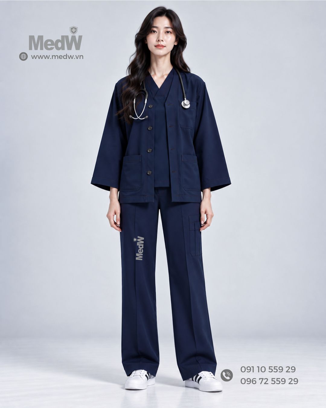 MedW Chiron Noragi Coat Iris Navy Áo Khoác Y Tế Y Bác Sĩ Thiết Kế Nhật Màu Xanh Than 13 Ao khoac ngoai Scrubs mau xanh than ao khoac dieu duong ao khoac dong phuc y te nu