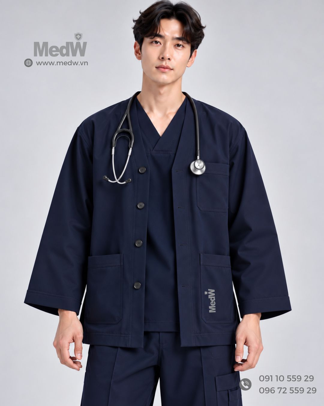 MedW Chiron Noragi Coat Iris Navy Áo Khoác Y Tế Y Bác Sĩ Thiết Kế Nhật Màu Xanh Than 11 Ao khoac y ta dong phuc benh vien mau xanh than