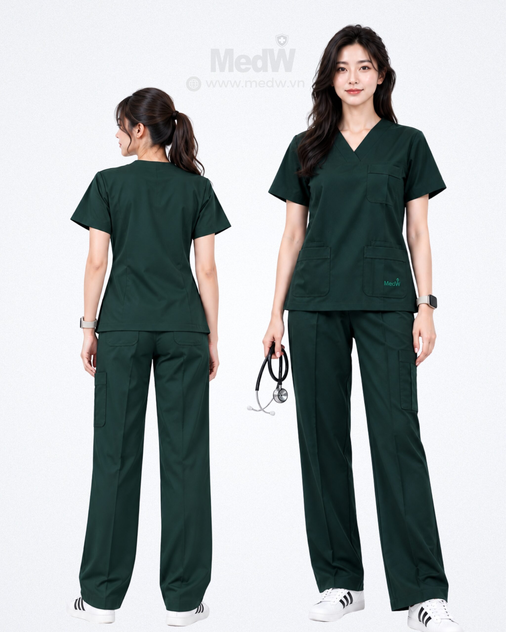 MedW Venus Sovereign Evergreen Scrubs Nữ Y Bác Sĩ Xanh Tùng Bách - Đồng Phục Y Tế Màu Xanh Rêu Sậm