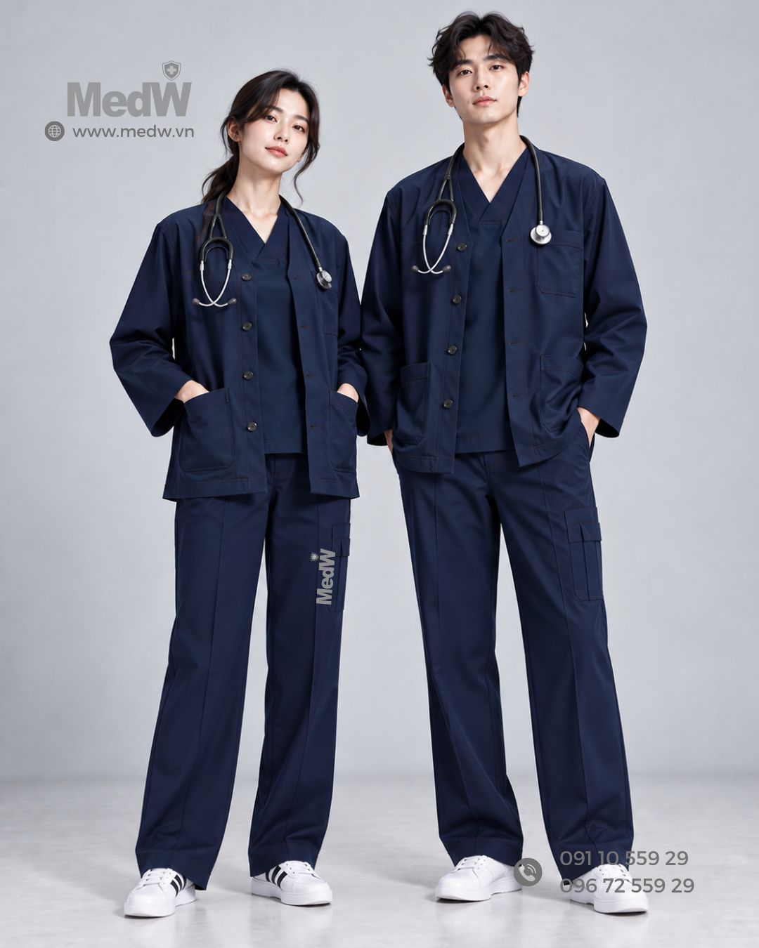 MedW Chiron Noragi Coat Iris Navy Áo Khoác Y Tế Y Bác Sĩ Thiết Kế Nhật Màu Xanh Than