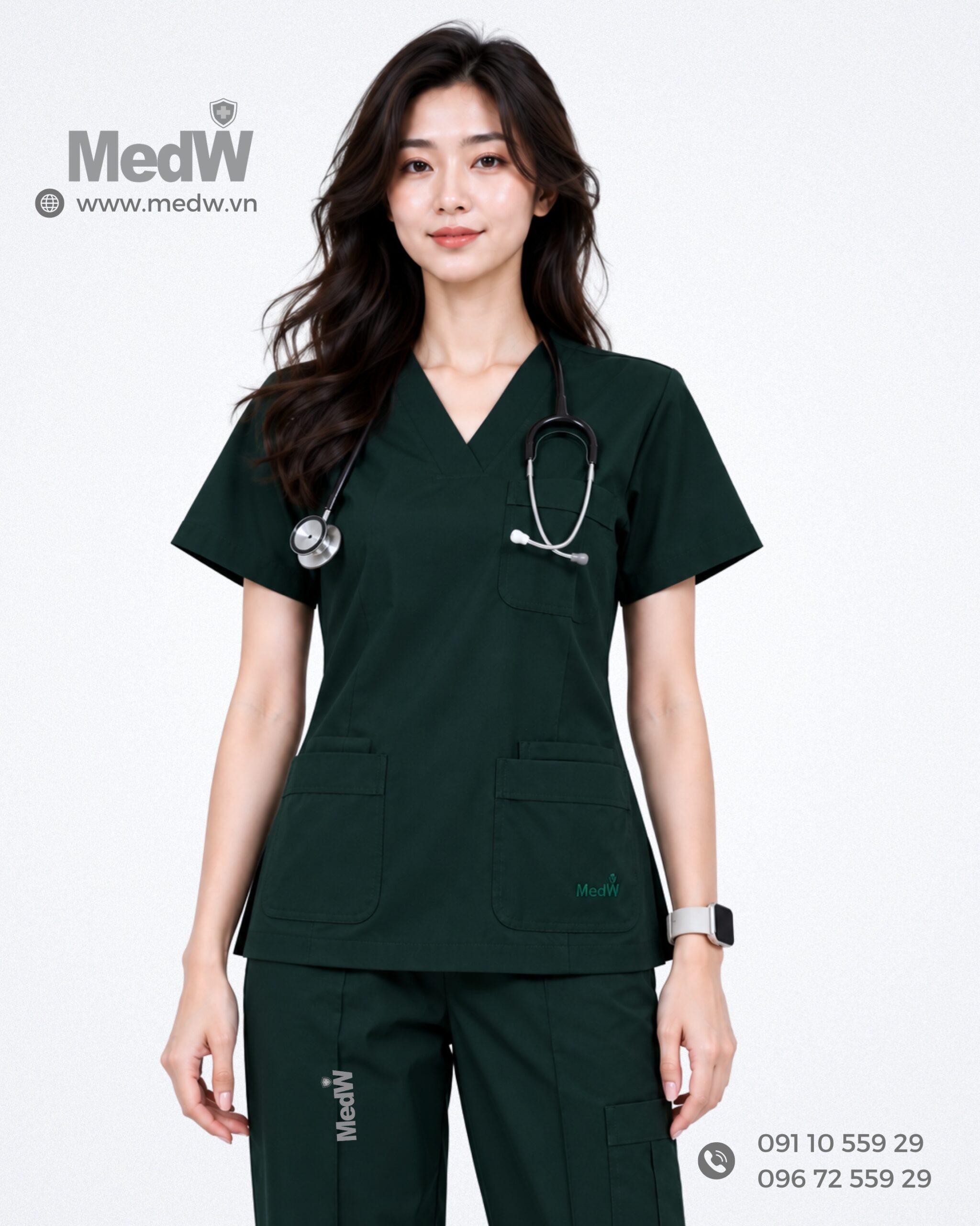 MedW Venus Sovereign Evergreen Scrubs Nữ Y Bác Sĩ Xanh Tùng Bách - Đồng Phục Y Tế Màu Xanh Rêu Sậm 20 dong phuc y te cao cap mau xanh la dam scaled