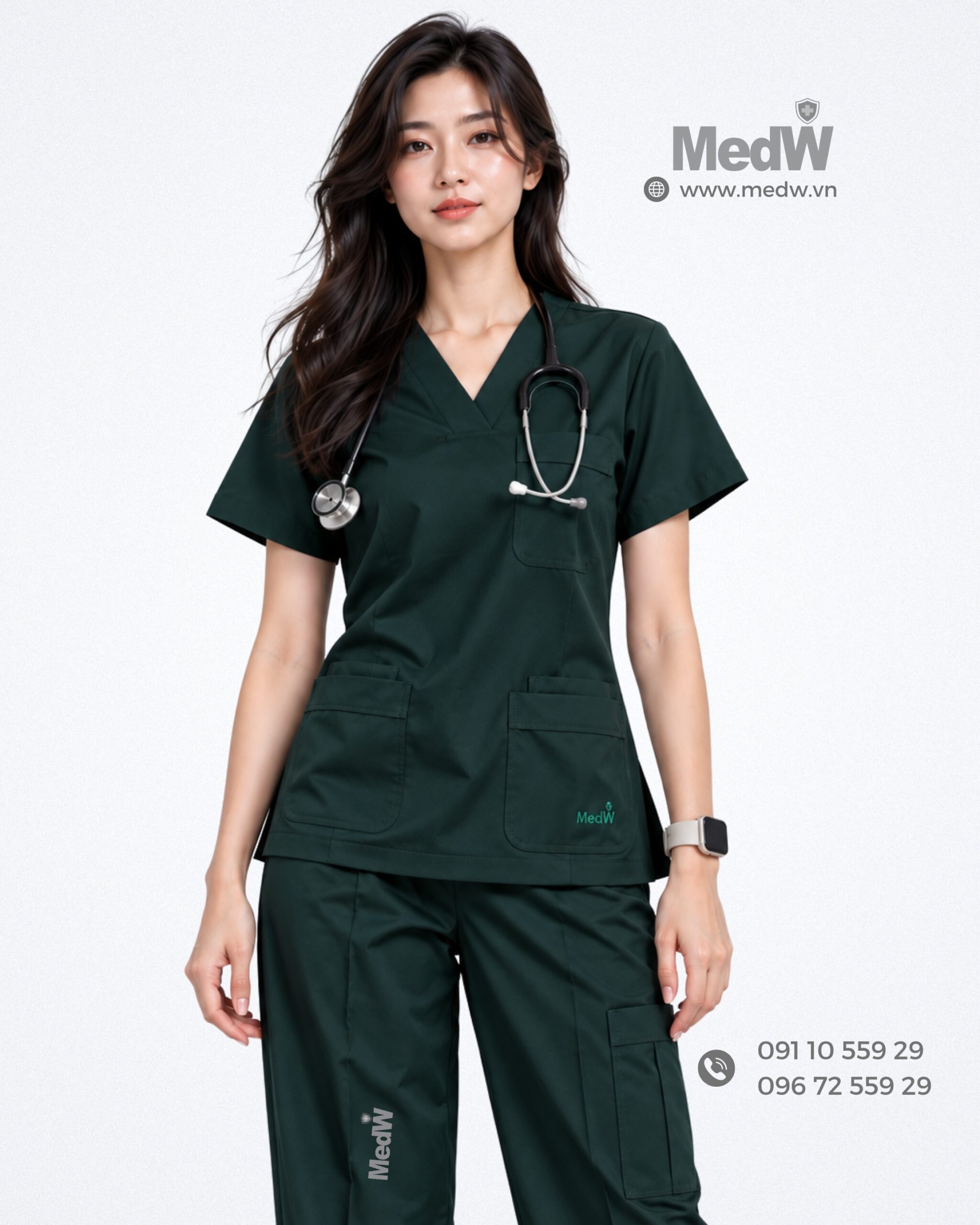 MedW Venus Sovereign Evergreen Scrubs Nữ Y Bác Sĩ Xanh Tùng Bách - Đồng Phục Y Tế Màu Xanh Rêu Sậm 11 scrubs nu mau xanh la dam scaled