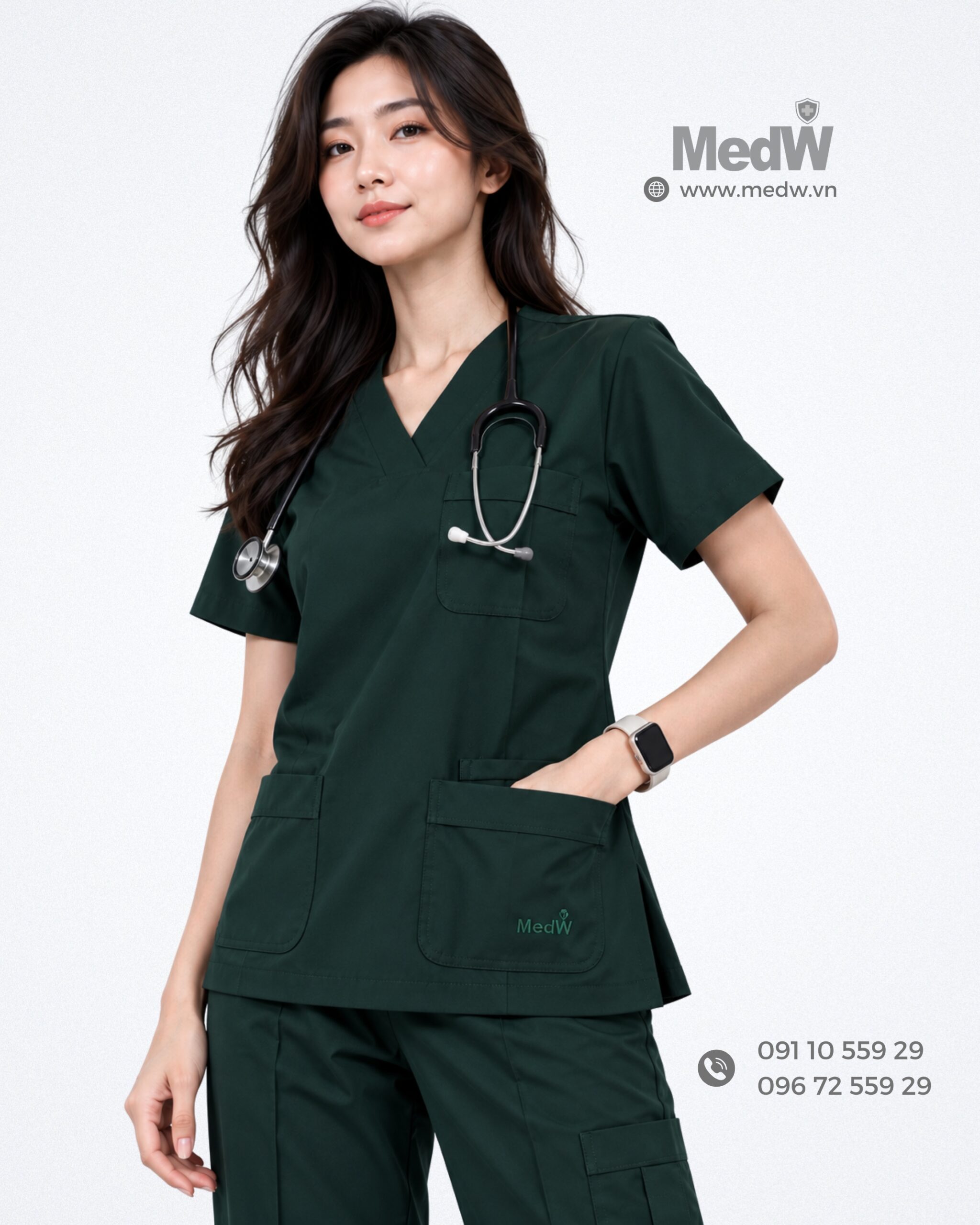 MedW Venus Sovereign Evergreen Scrubs Nữ Y Bác Sĩ Xanh Tùng Bách - Đồng Phục Y Tế Màu Xanh Rêu Sậm 14 scrubs nu mau xanh reu dam scaled